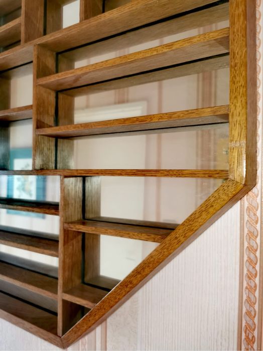 Антикварно дървено огледало осмоъгълна лавица дизайнерско голямо !