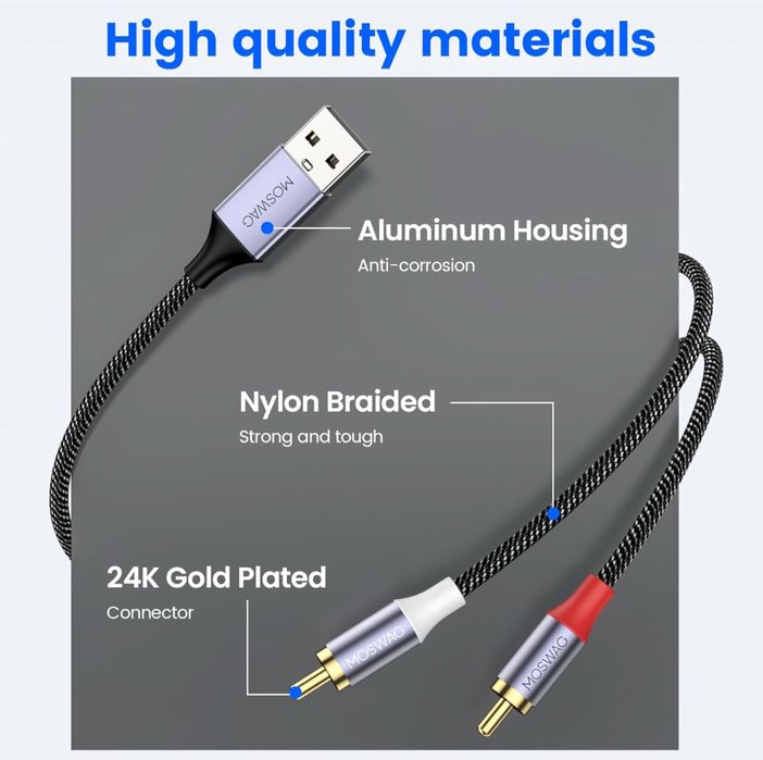 Cablu audio USB la RCA MOSWAG 1m