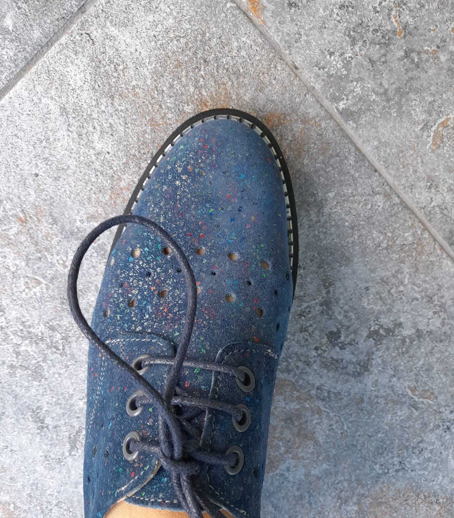 Pantofi Oxford damă, bleumarin din piele naturală întoarsă, mărimea 37