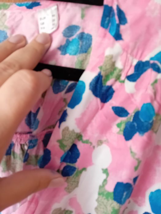 Rochie bumbac, flori roz, lungime medie, Mărimea 48