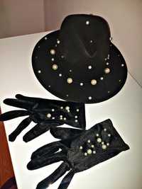 Set pălărie + mănuși cu perle