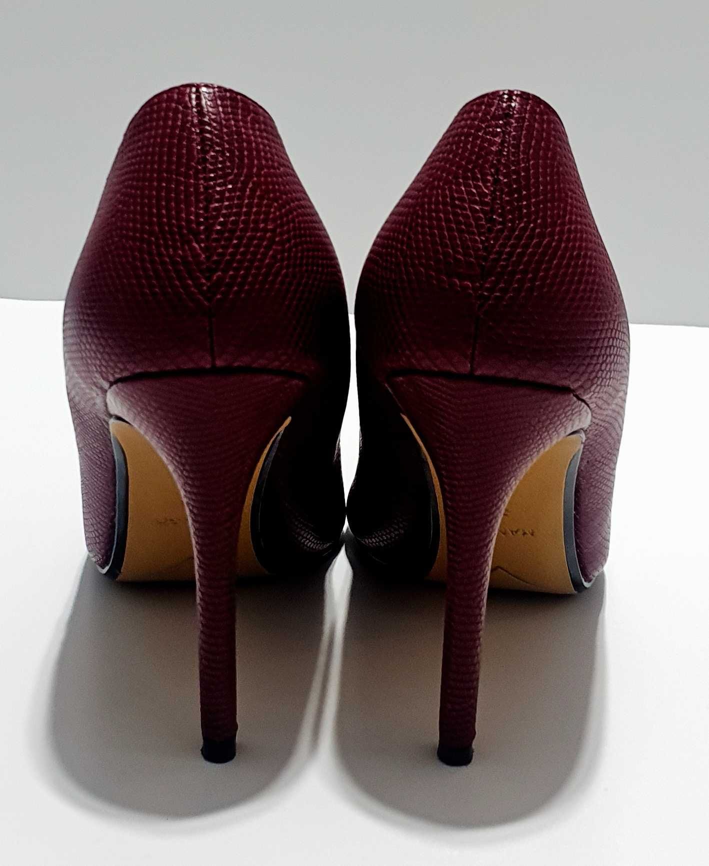 Pantofi Mango stiletto marimea 38 piele naturala toc 10 cm burgundy