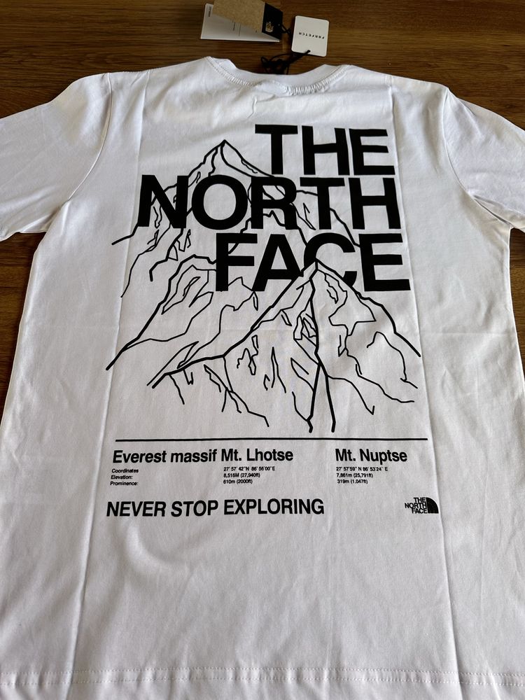 Мъжка,памучна,бяла тениска The North Face с щампа на гърба