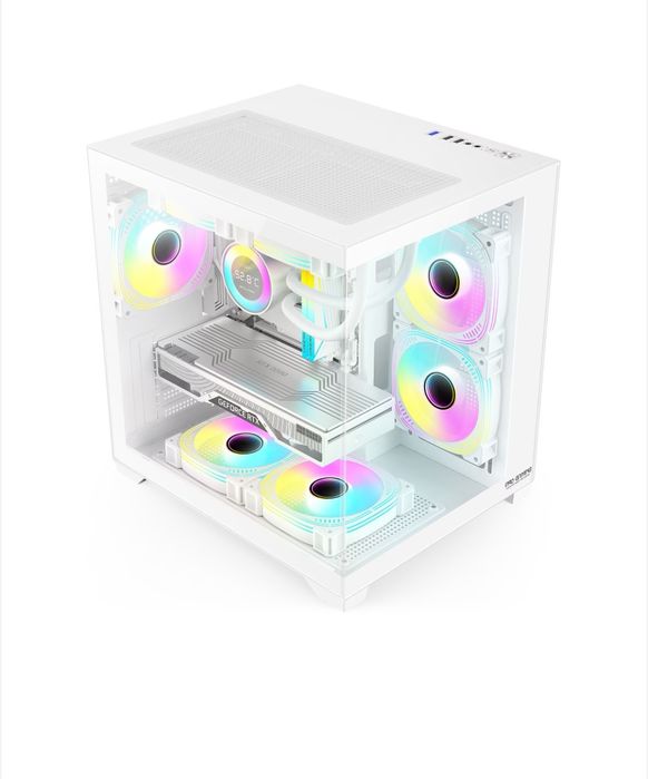 Carcasa Pro Gaming Ambra White, Cube Tower, M-ATX, fara sursa, 5x ARGB
