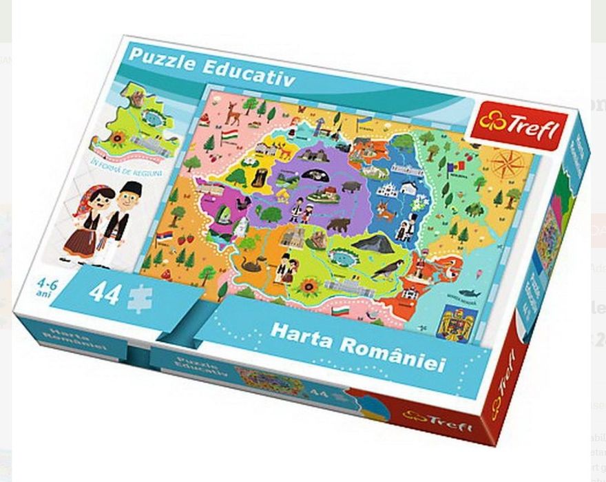 Trefl Puzzle educational Harta Romaniei 44 piese mari, 4-6 ani