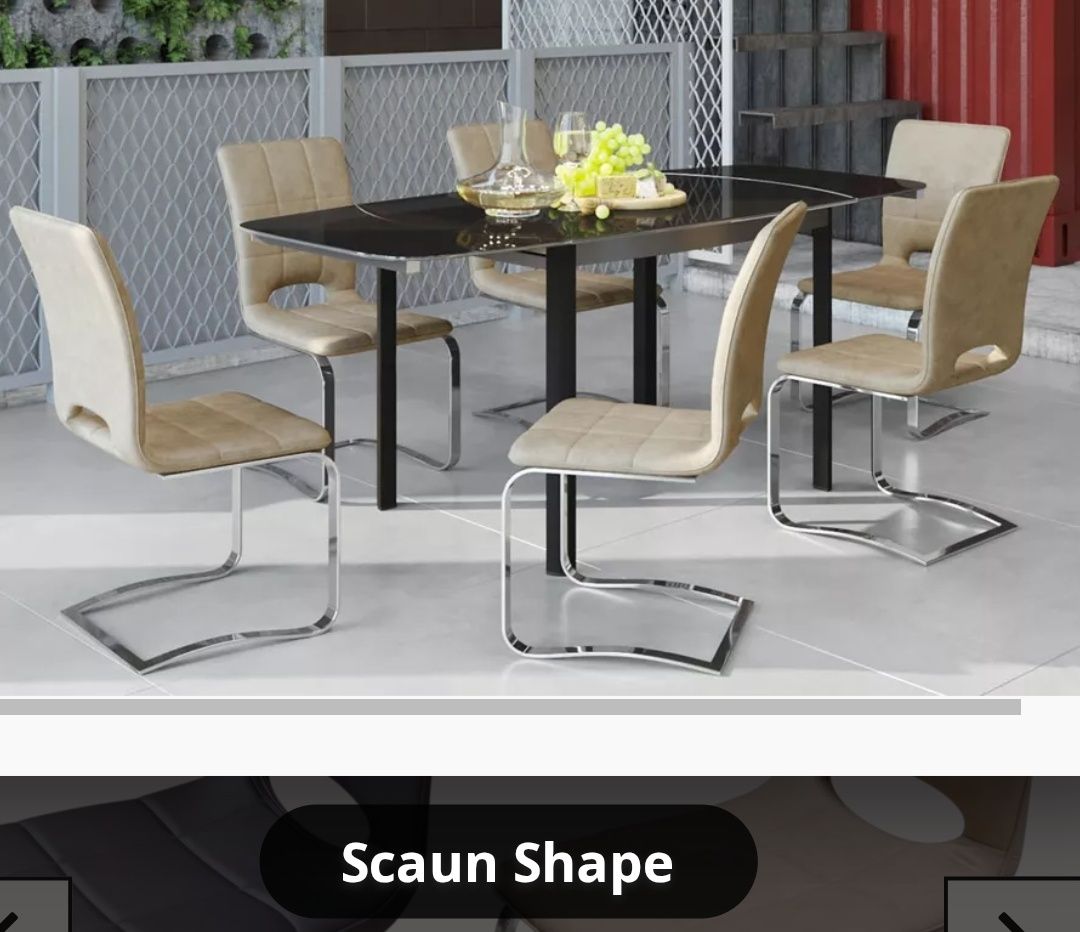 Set masa + 6 scaune capuccino cu cadru metal crom/tapițerie + Masă ext