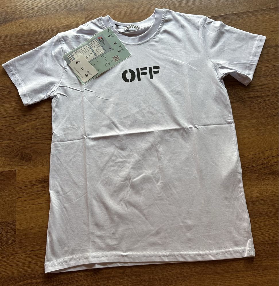 Мъжка,памучна,бяла тениска OFF White с щампа на гърба