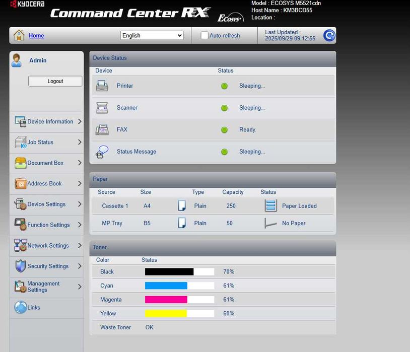 Imprimanta Multifunctionala Laser Color Kyocera ECOSYS M5521cdn