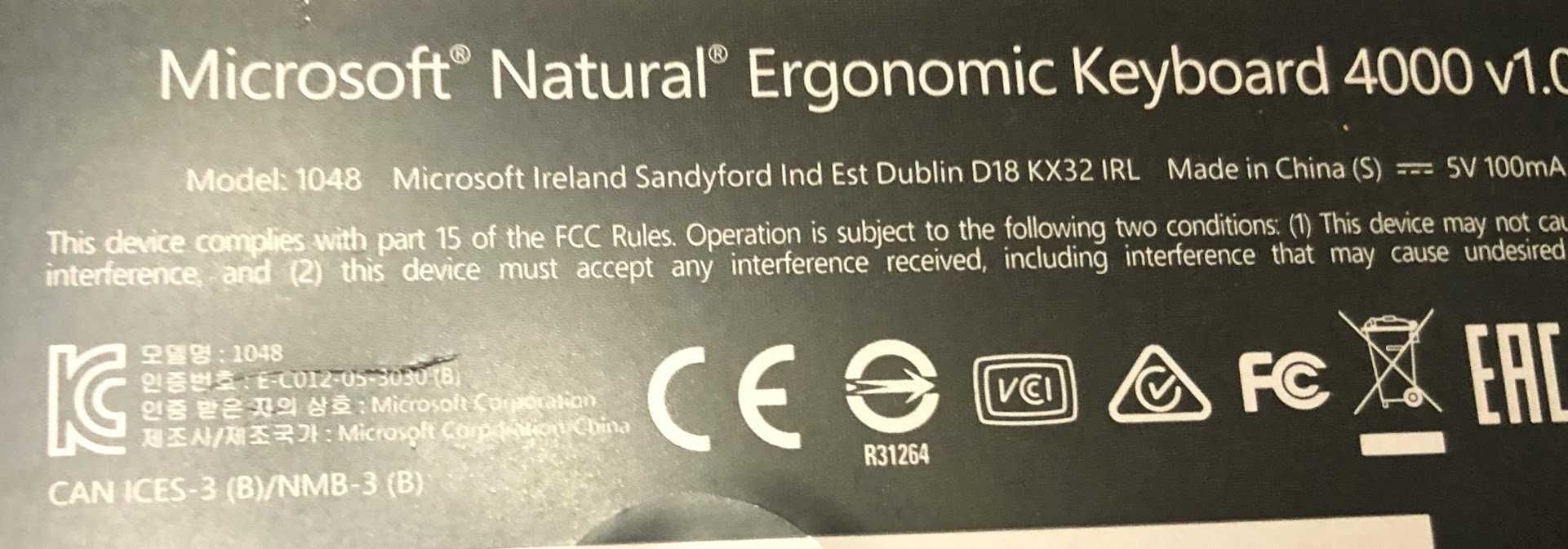 Tastatura Microsoft Natural Ergonomic 4000 v1.0, cu fir si USB