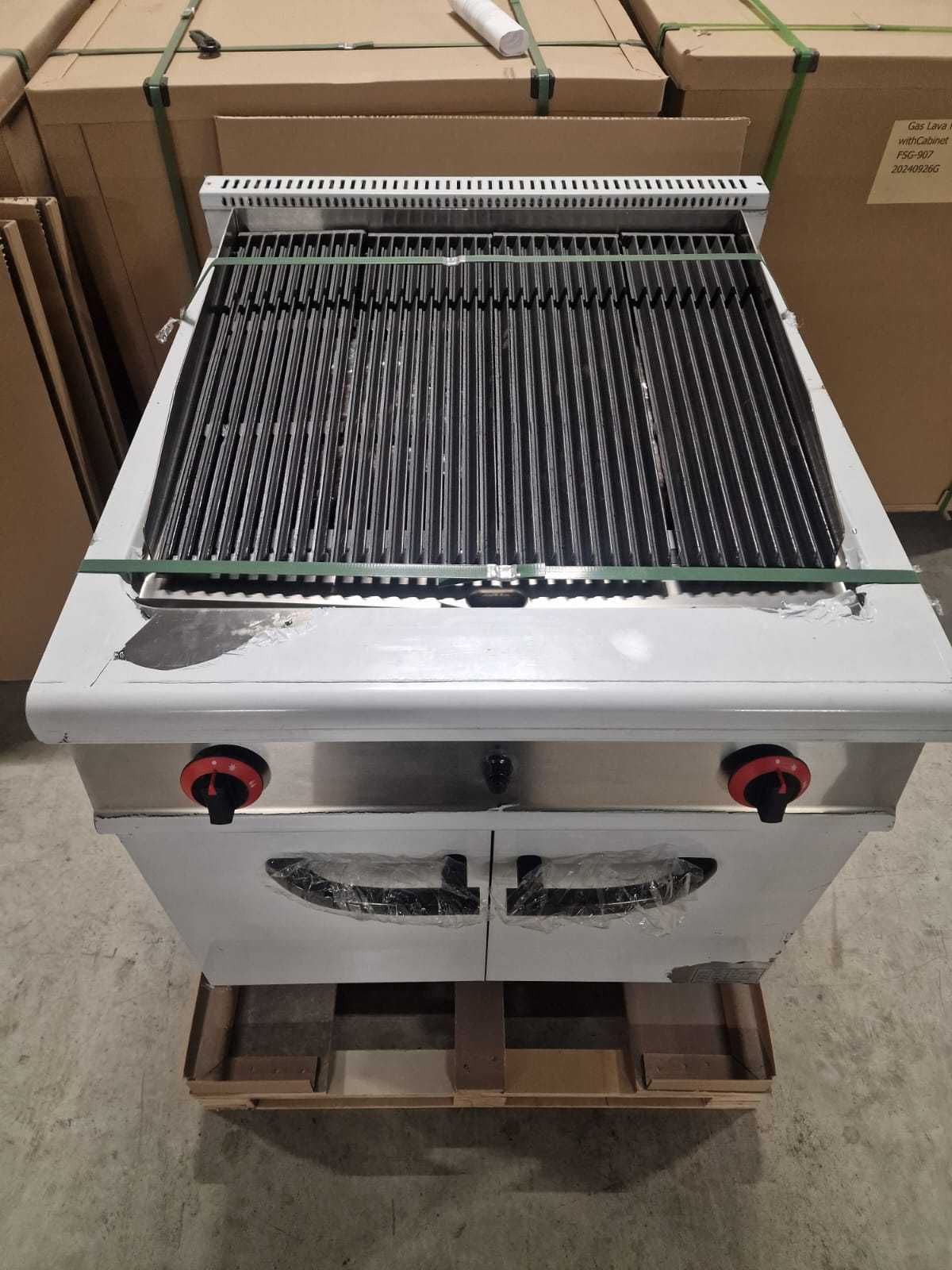 Gratar,Grill gaz cu roca vulcanica si placa striata si suport inchis