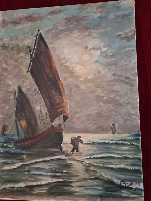 tablou pictura pe panza 46/33 cm semnat F Saulnier