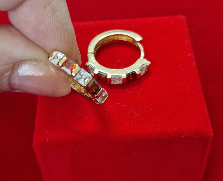 GP92,cercei placati aur 18k, zirconiu alb/rosu, incuietoare sigura