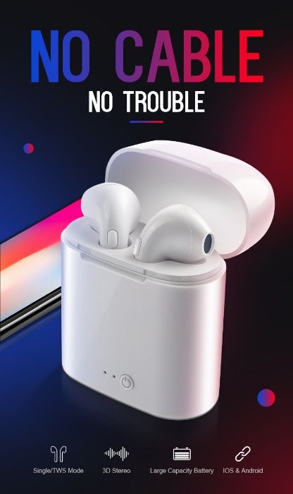 Casti audio wirwless, cu bluetooth I7S tip in-ear pt.iphone,huawei,xia