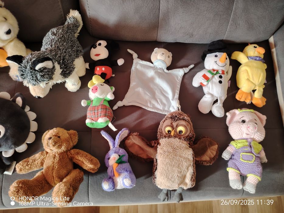 Кашон с плюшени играчки . Седяли са само за украса , не е играно с тях