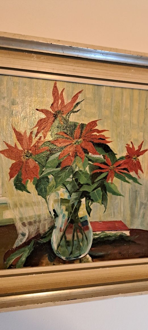 Tablou ulei pe panza Flori in vaza pictor german posibil 1937