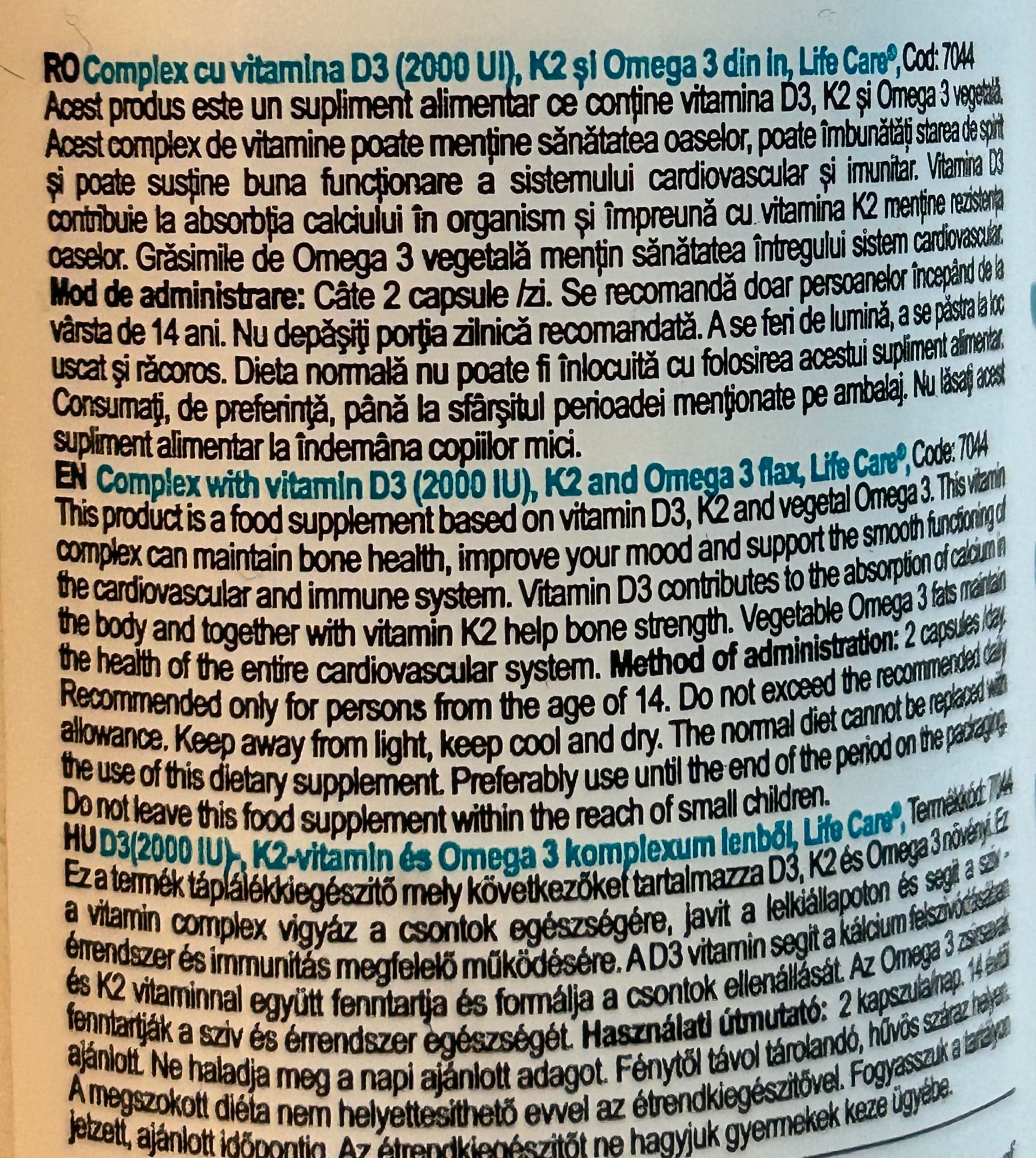 Supliment D3 Complex și Omega 3 din in