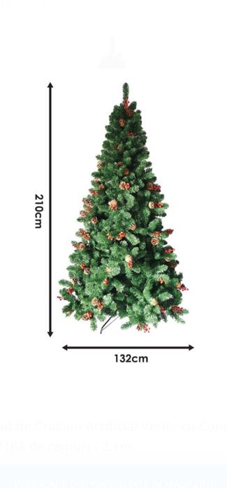 Brad de Craciun Artificial Verde cu Conuri & 1168 de ramuri - 2.1m
