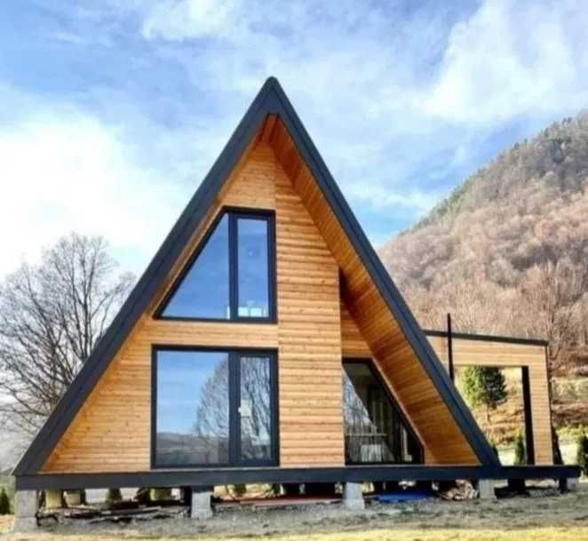Cabane tip A frame, case modulare pe structura metalica