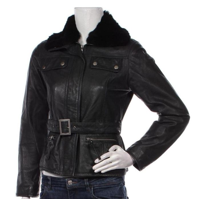 Geaca piele naturala guler blana naturala