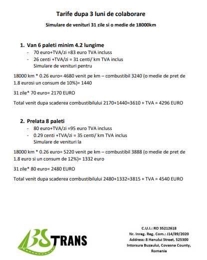 Transport marfa international, colaborare 3.5t