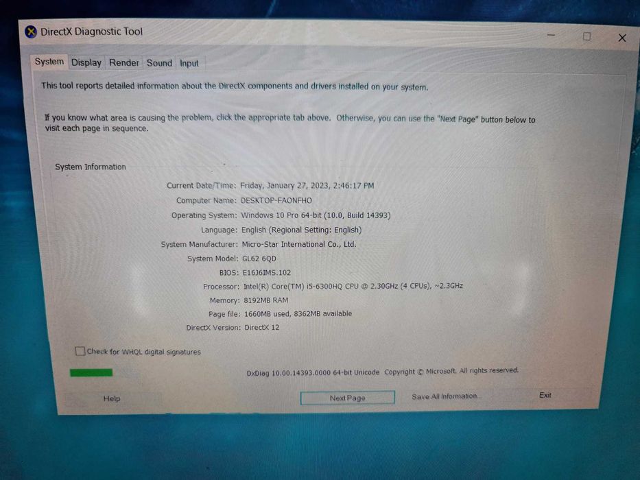 laptop 15.6 msi gl62 6qd gtx 950m intel i5 6300hq sshd 1tb cu defect