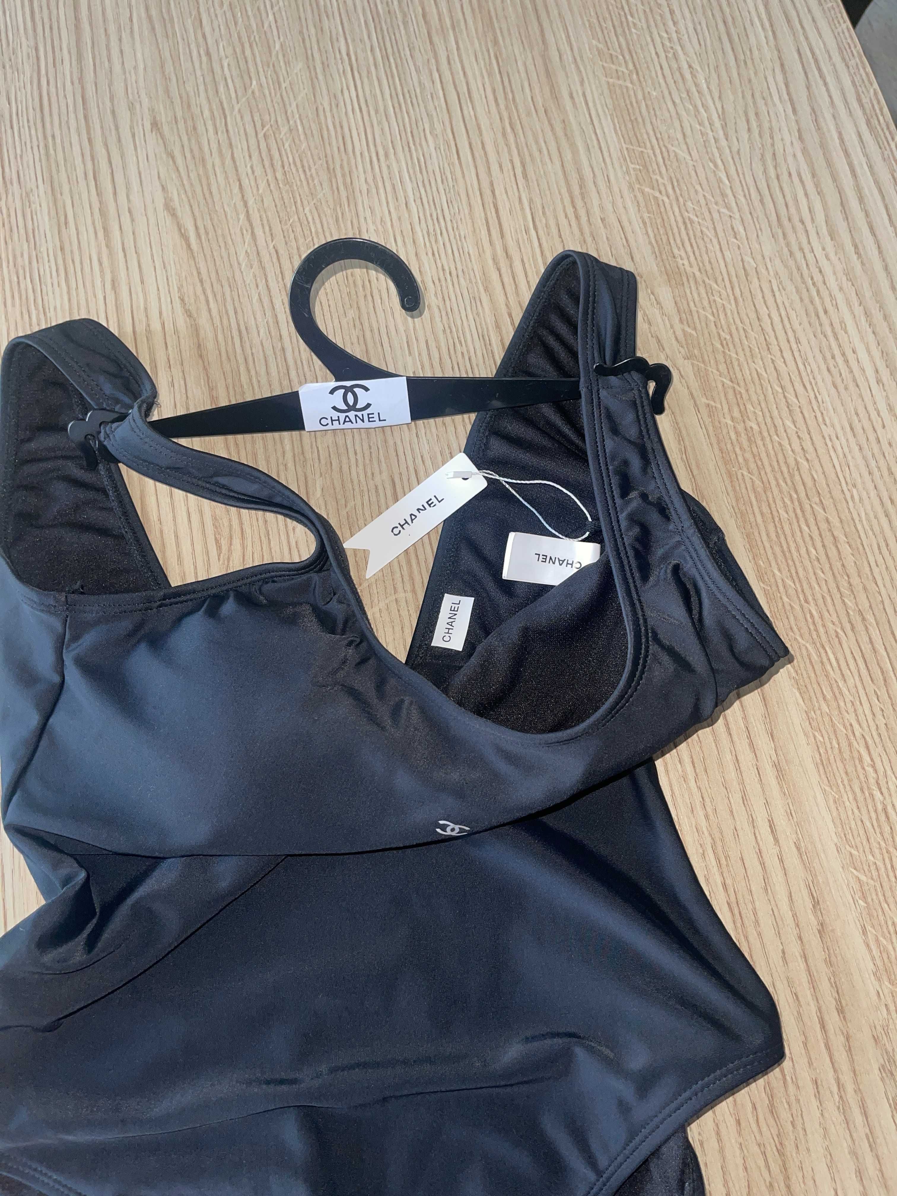 SALE бански черен цял шанел топ сет комплект swimsuit chanel black