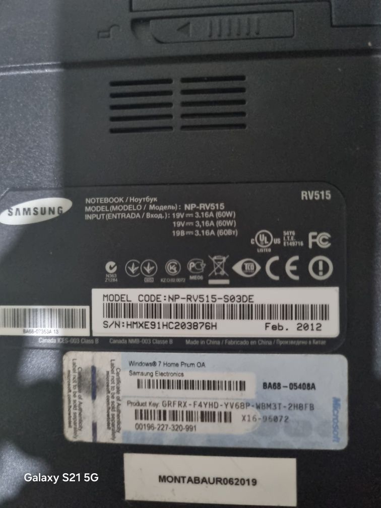 Samsung RV515 части