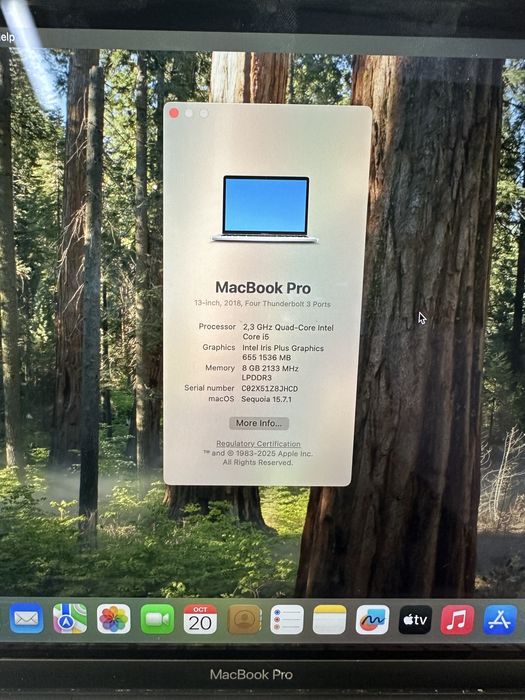 Macbook pro a1989 / i5 / 8gb ram / 250 gb ssd