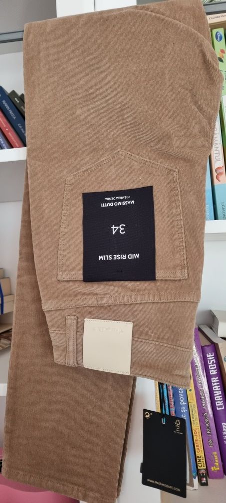 Pantaloni Massimo Dutti catifea reiată,34, kaki, bej, negru