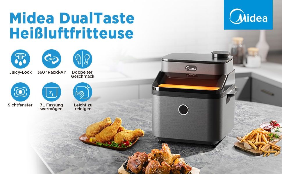 Еър Фрайър Midea DualTaste Air Fryer MF-CY75C2 – 7L капацитет