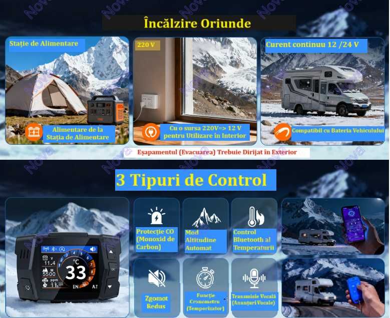 Încălzitor Mudiro 8 kW Premium,Termostat Mobil + Bluetooth,Senzor CO