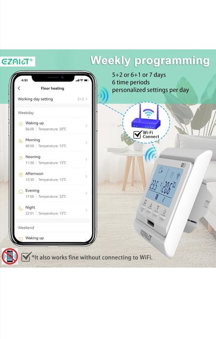 Termostat EZAIoT wifi,încălzire electrică în pardoseala