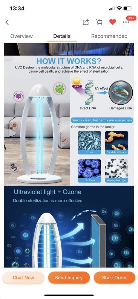 Lampa UV cu ozone, germicidala, acarieni, alergeni