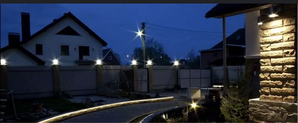 Наружное освещение дома, сада( дизайнерское оформление)
