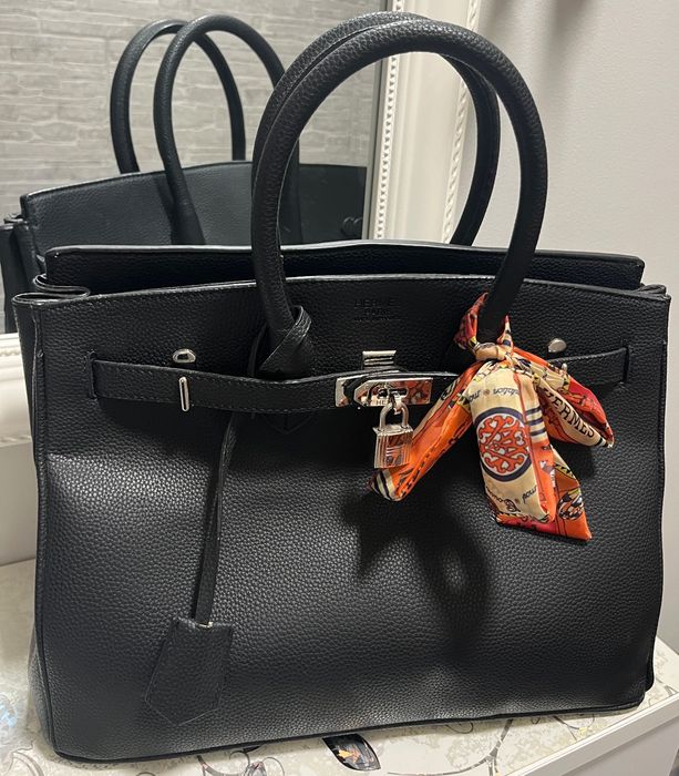 Нова стилна дамска черна кожена  чанта Hermes Birkin