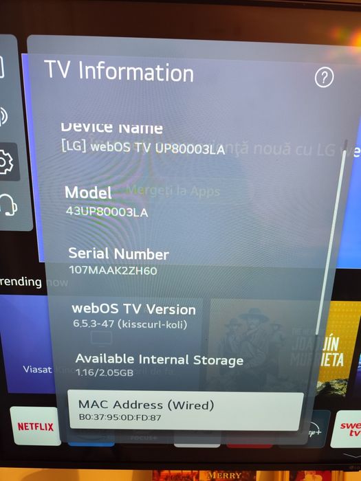 Televizor LG  îl vand că vreau sa mi iau unul mai mare.
