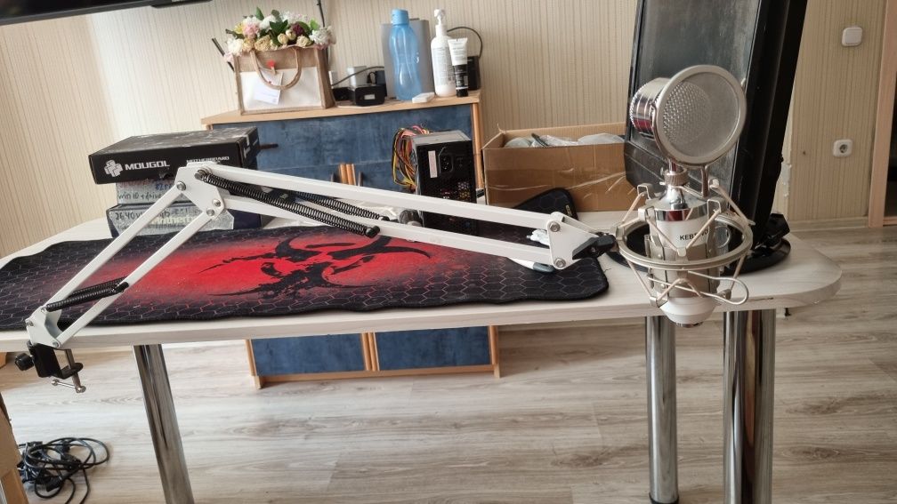 Белый студийный микрофон BM800 + держатель