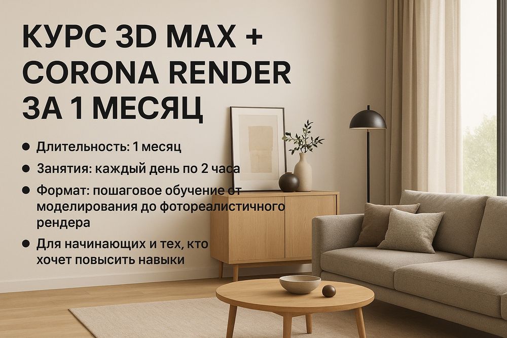Курсы 3D визуализации интерьеров за месяц (3D Max, Corona)