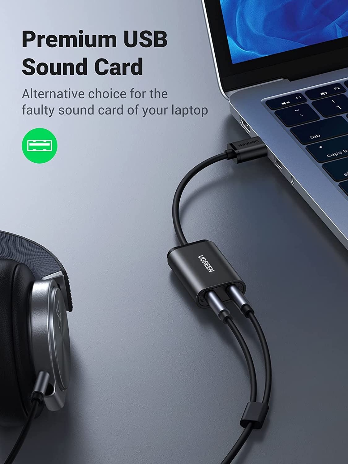 # UGreen US205 USB2.0 to AUX Sound Card Звуковая карта внешняя адаптер
