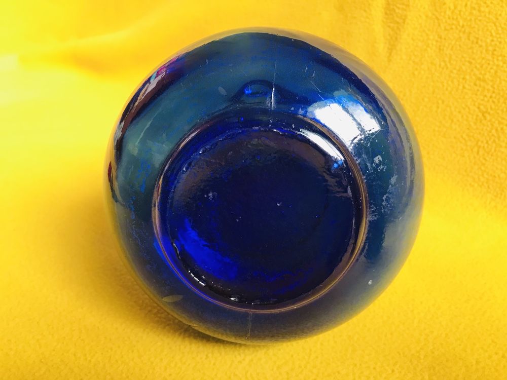 2бр винтидж сини френски вази стъкло метал