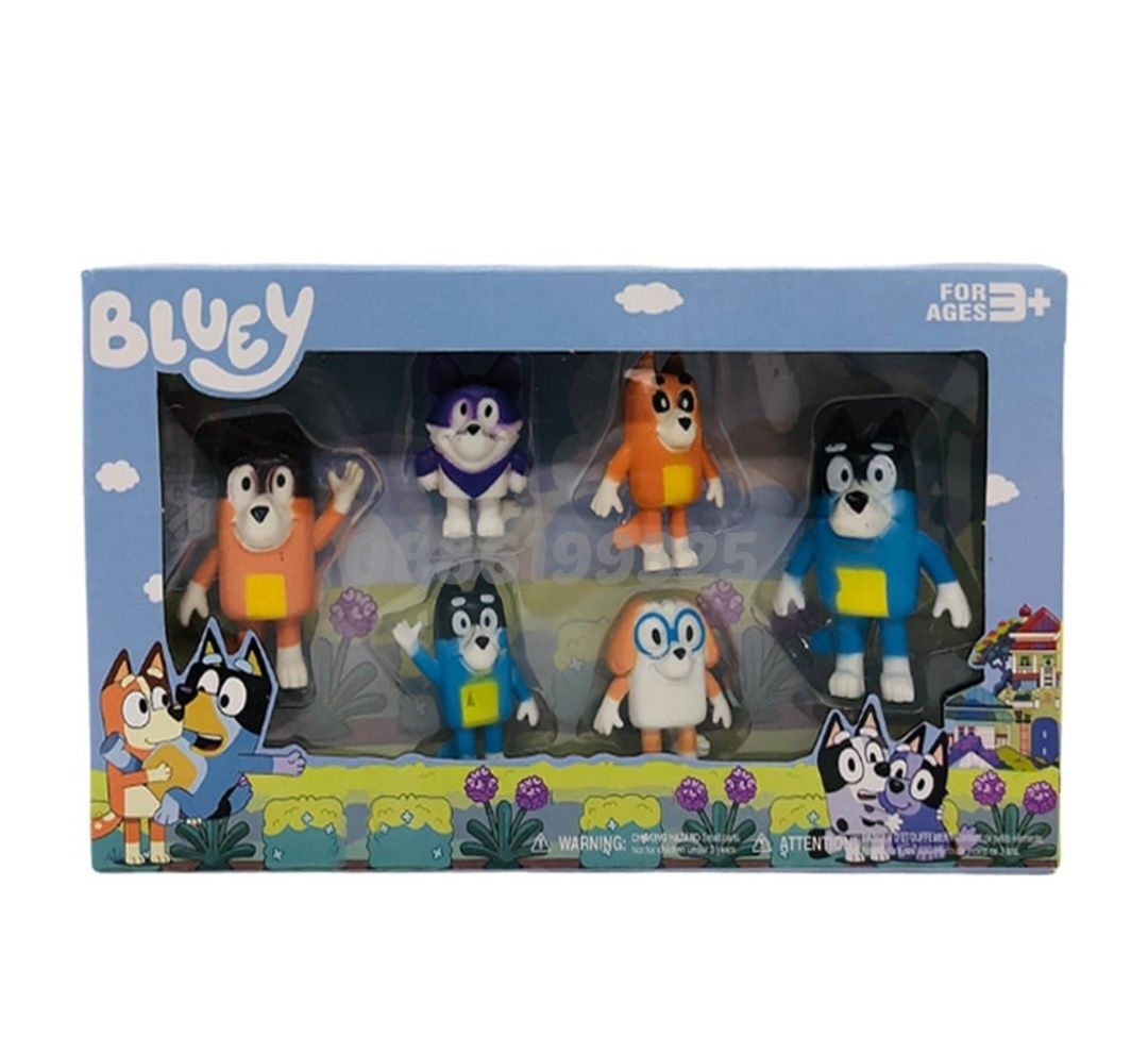 Комплект 6 броя Фигурки Блуи и Бинго, Bluey and Bingo фигурки за игра