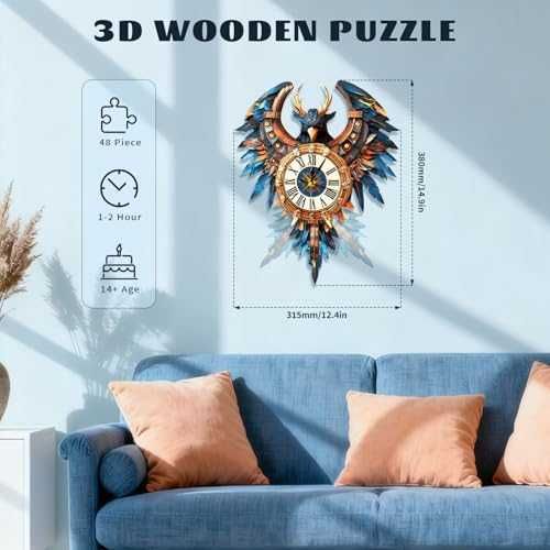 Нов Дървен Механичен 3D Пъзел Часовник Thunderbird – Хоби и Декор дом