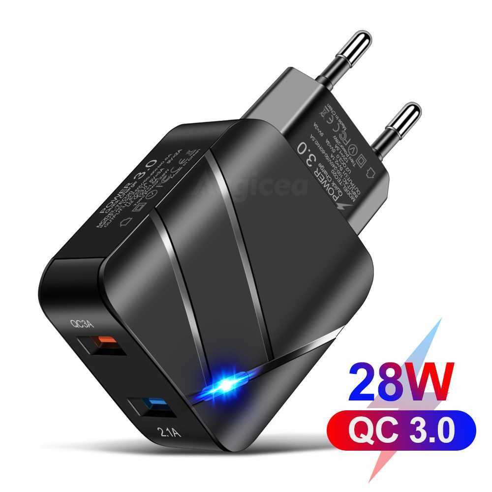 USB зарядно устройство TE-820, с 2 USB извода, QC2.0 и QC3.0