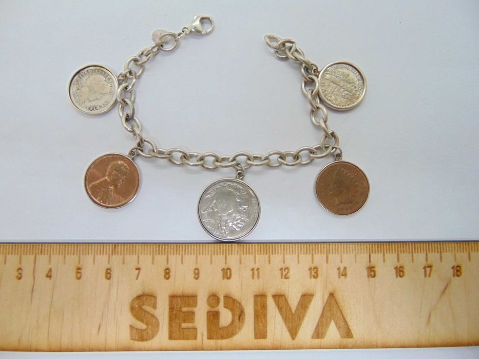 Bratara din argint cu charm uri monede Sua