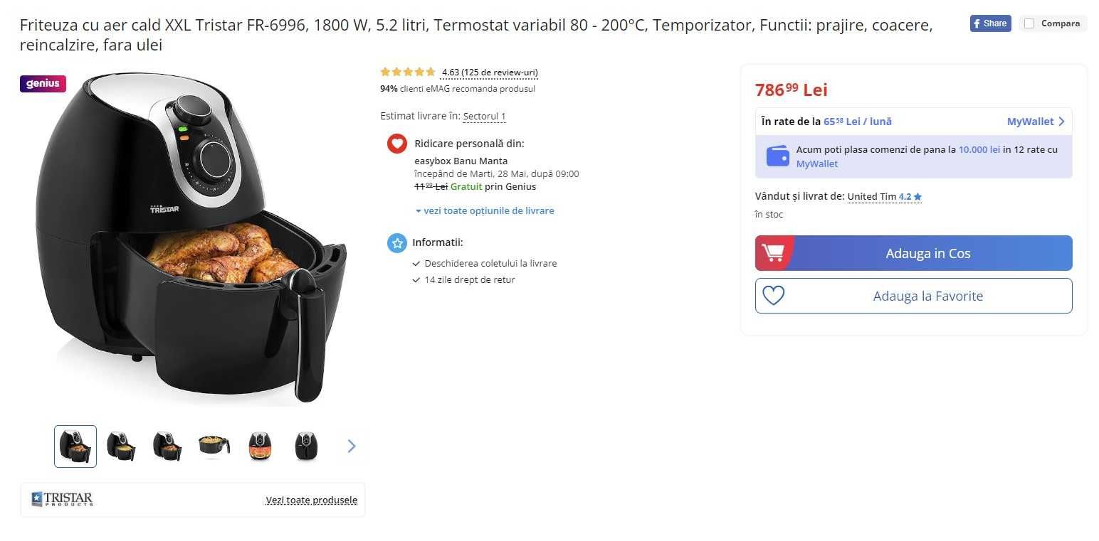 Airfryer NOU cu aer cald XXL Tristar FR-6996