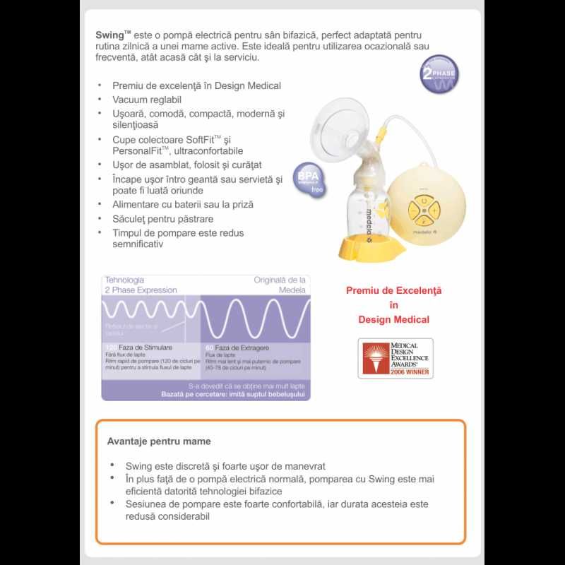 Pompa de san electrica, Medela Swing + Calma