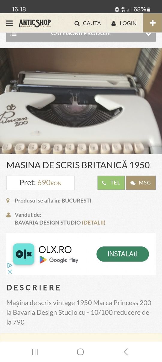 Mașina de scris vintage 1950 Marca Princess 200 si Olivetti Lettera 32
