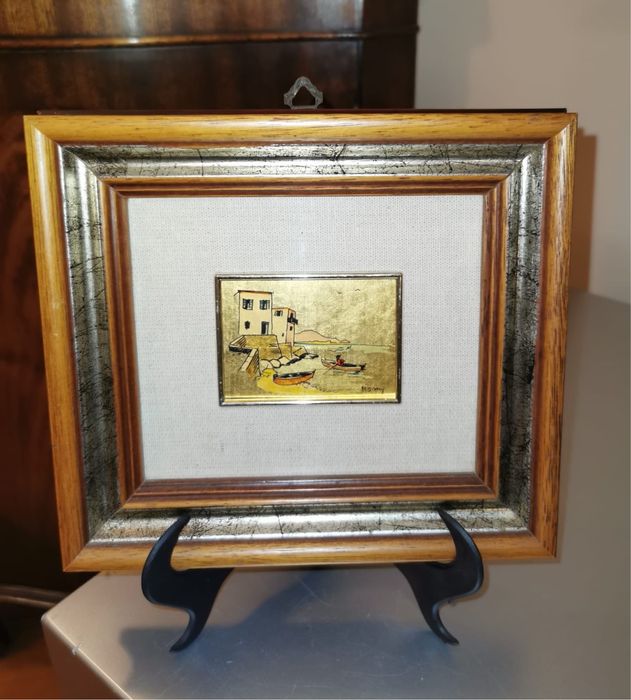 Антикварна миниатюра от 23 кт. златно фолио маркирана оригинална рядка