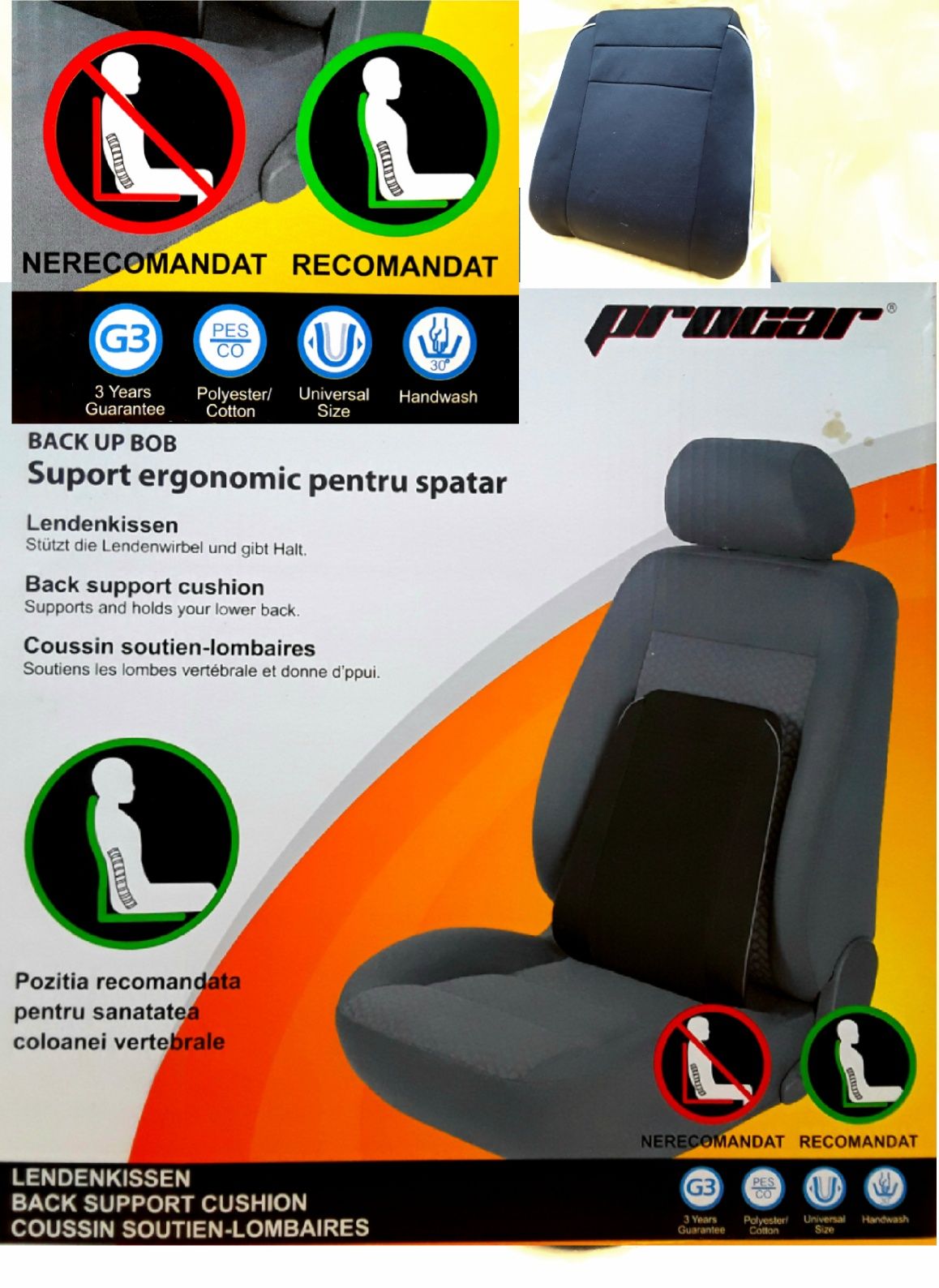 Suport ergonomic pentru spate ideal pe scaunul AUTO sau cel de birou