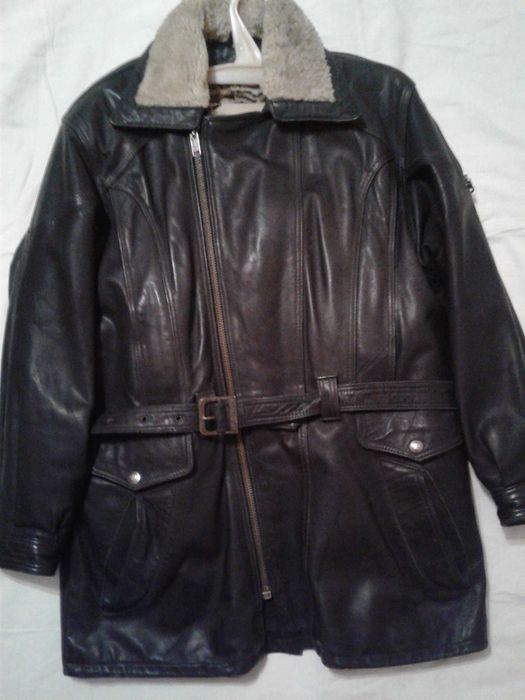 Куртка кожаная "косуха" удлиненная на цигейке